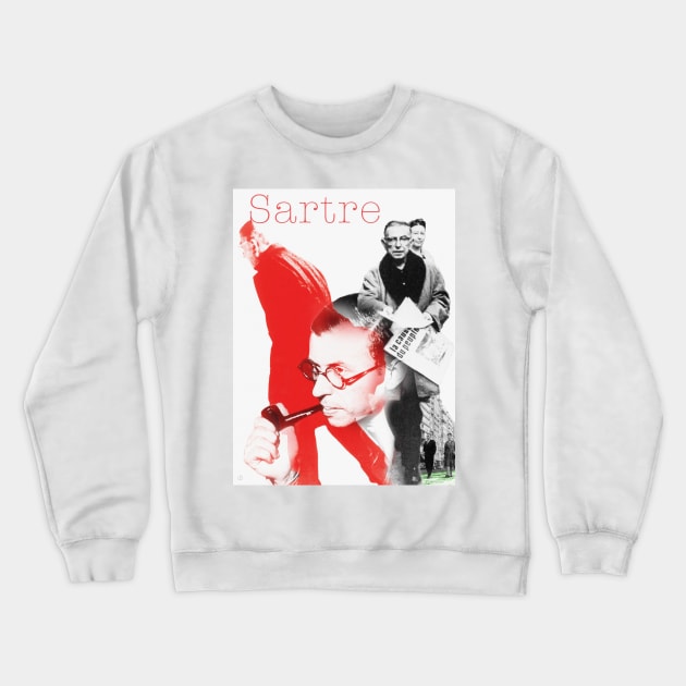 Jean Paul Sartre Collage Portrait Crewneck Sweatshirt by Dez53